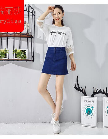 jerry&lisa*2018夏季新款女装牛仔棒球群半身裙女式短裙二拉 6103 s