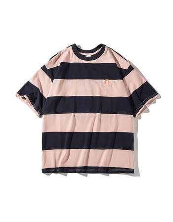 女装 t恤 蓝锂(bluelithium) 夏季宽条纹宽松嘻哈短袖中性学生韩版潮
