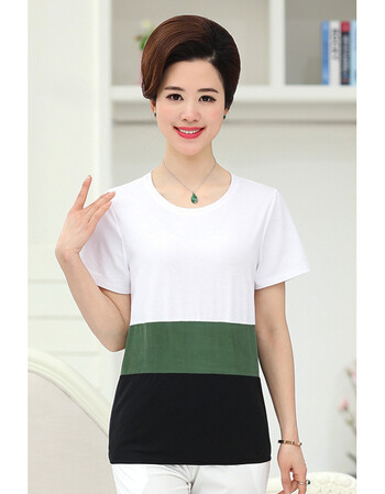 装短袖t恤女夏40-50岁2018新款中年妇女装中老年条纹宽松上衣 白色