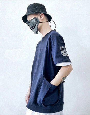 夏装 日系田岛运输刺绣吉业重工工装休闲短袖t恤tee 男女 藏青现货 xl