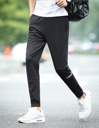 黑色男士裤子男韩版潮流哈伦裤休闲裤宽松九分裤男修身小脚裤 黑色 l