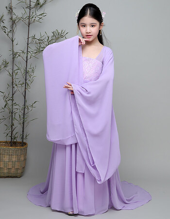 古莱登日常粉色雪纺大摆裙古装古典水袖性感飘逸仙女写仿真舞蹈表演出