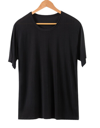 真丝短袖t恤男桑蚕丝针织文化汗衫中老年爸爸装老头衫圆领体恤衫 黑色