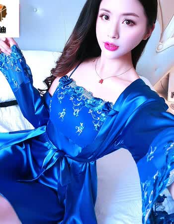 冰丝短袖仿真丝性感吊带睡裙女两件套装可外穿韩版宽松 702-宝蓝色