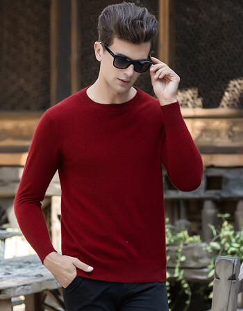 官方正品韩利郎男羊绒衫男士针织套头毛衣秋冬季中年圆领爸爸装打底