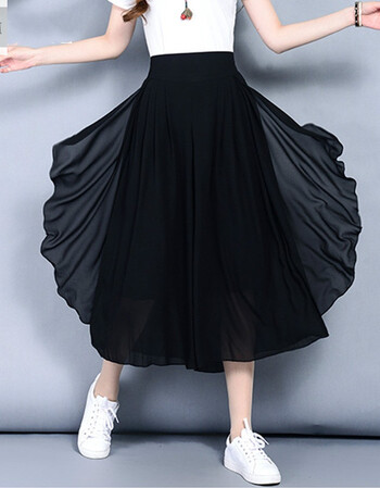 娇白蔷欢2018新款裤裙女七分阔腿裤夏雪纺薄款高腰宽松裙裤夏季韩版