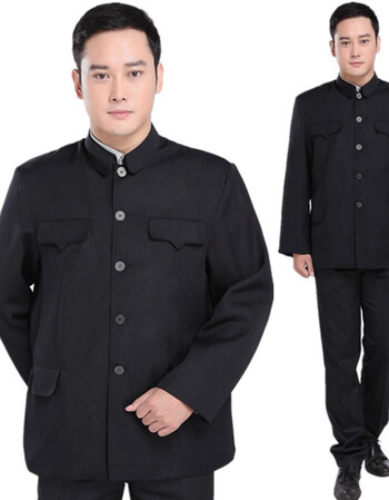 中老年中山装外套 男春装老年人中山服 老人翻领夹克爷爷装秋冬装wr