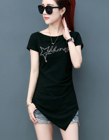 新款夏天女衫土短袖体桖t恤丅血谢女装时尚夏季中长款女半袖 黑色 l