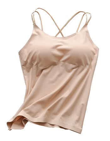 中长款一体式吊带背心带胸垫薄款裹胸抹胸打底衫内衣夏 杏色 冰丝款