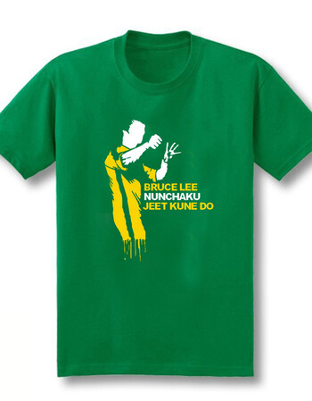 李小龙t恤brucelee截拳道双节棍纯棉大码短袖t恤 功夫武术训练服 绿色