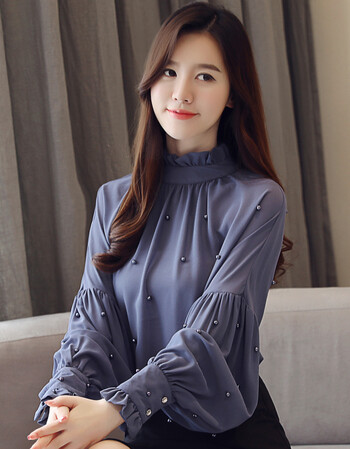 雪纺衫女长袖装秋装2018新款秋季韩版宽松百搭灯笼袖上衣女打底衫