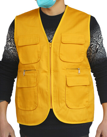 导游背心马甲广告印logo拉链多口袋市活动就义工马夹工作服 黄色 马甲