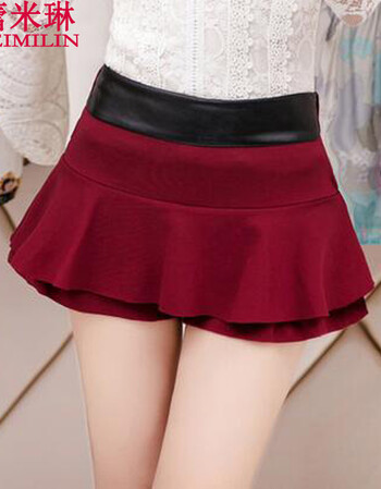 蕾米琳2015秋冬款荷叶打底短裙女半身裙蓬蓬裙 酒红色 l