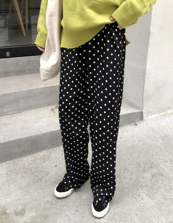很有质感一见钟情的波点裤子直筒裤长裤女 k0307 黑色波点 均码