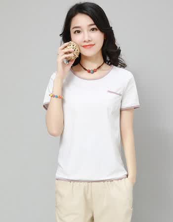 短袖t恤女2018夏装新品圆领半袖纯棉宽松型打底衫1722 白色 xl