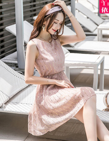 时尚气质修身社会成年女生新款韩版女装露背收腰时尚亮片公主气质少女
