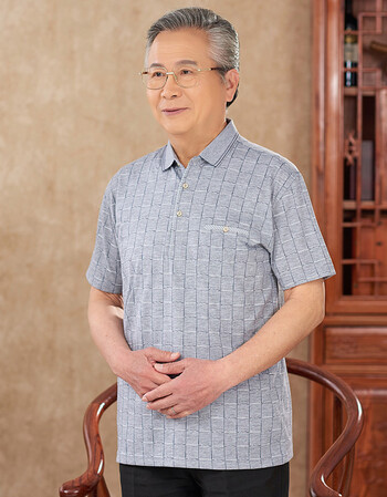 老年人t恤男短袖男装老头汗衫老人上衣宽松翻领体恤爷爷夏季衣服 灰色