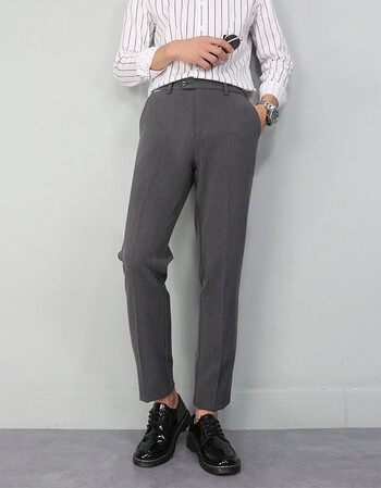 西裤男士修身黑色西装裤商务西服长裤子男韩版潮流小脚休闲裤 纯灰色