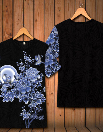 木禾图腾2018夏装青年花t恤男士休闲花鸟印花个性潮短袖大花衣服 920