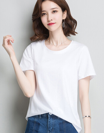 纯白色t恤女短袖宽松2018半袖体恤韩版大码上衣服夏装黑 白色圆领 s