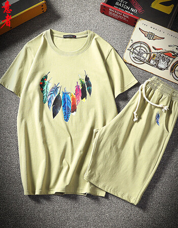 13短袖t恤14韩版潮15学生16夏季17岁男孩青少年衣服帅气运动一套 绿色