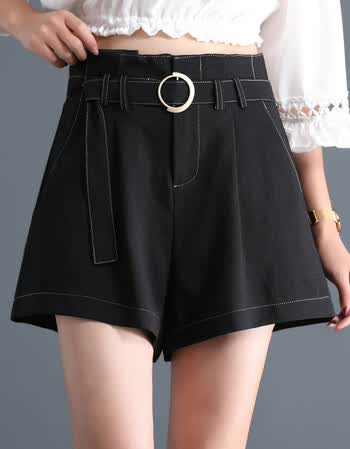 夏天女生短裤女夏2018新款韩版宽松学生百搭阔腿裙裤热裤3三分裤 黑色