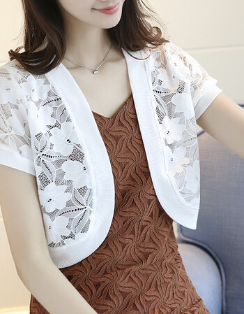 短款蕾丝小披肩2018新款夏季大码百搭女小坎肩外搭薄小开衫短外套