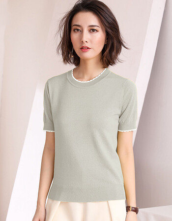 针织衫短袖女2018新款女装夏装黑色宽松上衣圆领套头打底衫 灰色 m