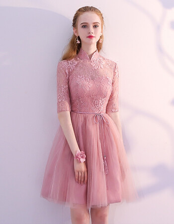 伴娘服2018新款短款姐妹团伴娘裙豆沙粉色伴娘礼服中式闺蜜装夏季 短