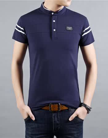 夏季衣服男士短袖t恤男潮流立领修身薄款纯色体恤休闲半袖t恤男装 深