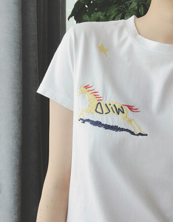 joyloop 飞马星星精致刺绣纯棉圆领基础款百搭白t恤打