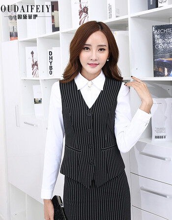 
                                        OUDAIFEIYI 春夏新款条纹马甲 职业装服务员酒店工作服套装YJR820C 黑色马甲 L                