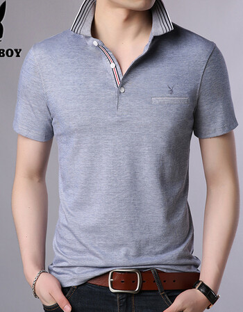 短袖t恤男纯色翻领韩版休闲polo衫中青年夏季体恤男装潮 t-7077灰色