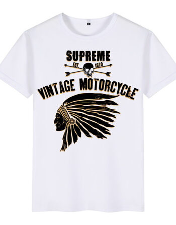 印第安酋长头像西部牛仔欧美风短袖印花男装t恤复古西海岸潮衣服 白色