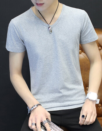 男士短袖t恤白色v领2018新款纯色夏天体恤打底衫修身半袖夏季潮牌 qy