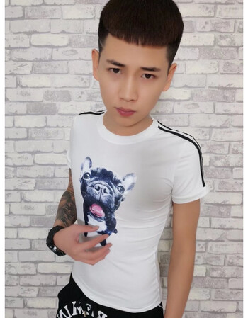 社会人短袖精神小伙t恤快手红人小衫修身虎头卫衣潮男女wft 白色条子