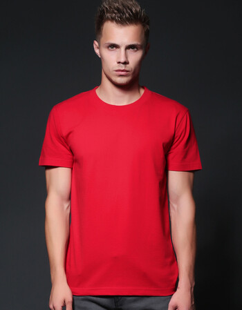 夏季短袖圆领t恤男休闲纯棉学生体恤宽松大码日系纯色半袖汗衫潮 红色