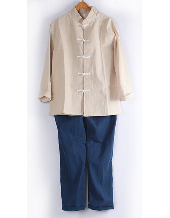 新品出服农民服装民国时期马褂男古装小二服老土衣 米白 老蓝 白粗布