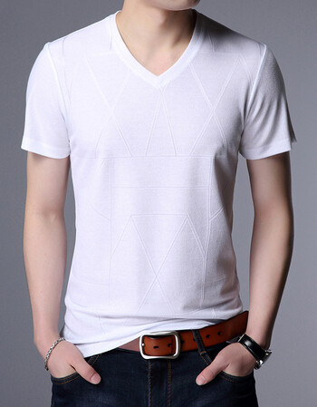 v字领小衫 男 夏季短袖男士不规则几何烫印汗衫棉男式t恤 gd1816-7104
