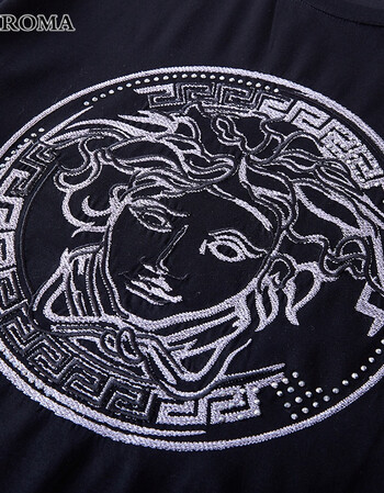 shiroma 时尚潮牌美杜莎烫钻刺绣短袖t恤丝光纯棉圆领大码男18新款