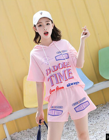 运动套装女2018夏季新款宽松短袖t恤短裤学生休闲跑步时尚两件套 1601