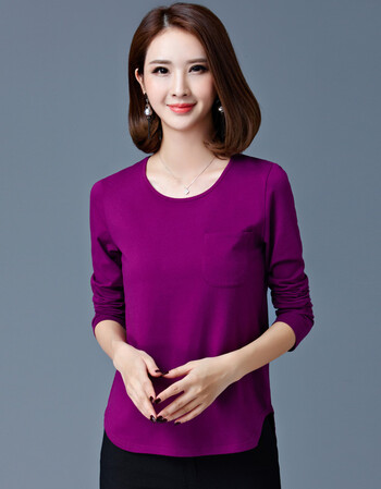 秋天中款全棉女衫汗衫长袖半袖t恤血桖丅土杉中年妇女妈妈上衣服