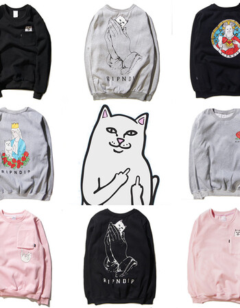 ripndip卫衣潮牌小贱猫口袋猫圆领套头长袖t恤加绒男女情侣装 c款袖