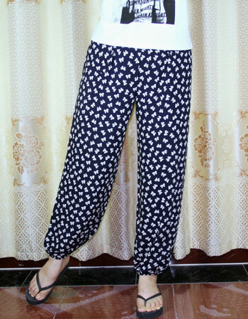 绵绸棉绸印花休闲女裤子松紧腰人造棉宽松加肥加大显瘦灯笼裤长裤夏