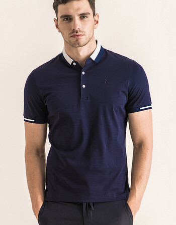 lampo/蓝豹夏日男士短袖t恤全棉藏青瑞士棉双面平纹时尚polo衫 藏青