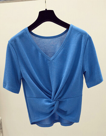 女装新款夏季不规则v领短袖t恤女2018夏装新款韩版白色冰丝半袖小心机