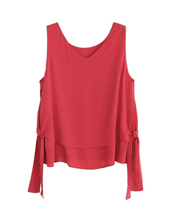 夏款v领无线衬衫女无袖系带宽松衬衣/唤醒睡莲/ 戈亚红 s