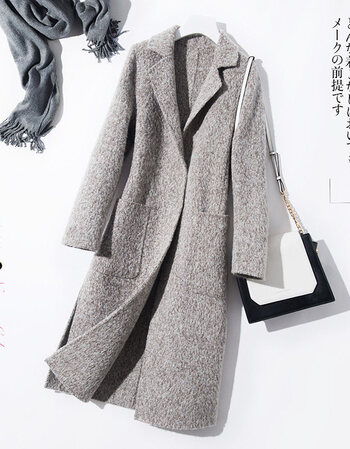 羊毛呢大衣女 中长款牦牛绒韩版宽松赫本风外套 品质定制 浅驼灰色 s