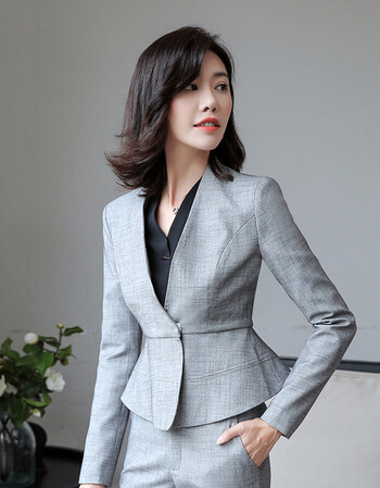 职业套装女秋时尚气质黑色西服工作服白领女装ol商务正装西装套裙 gy