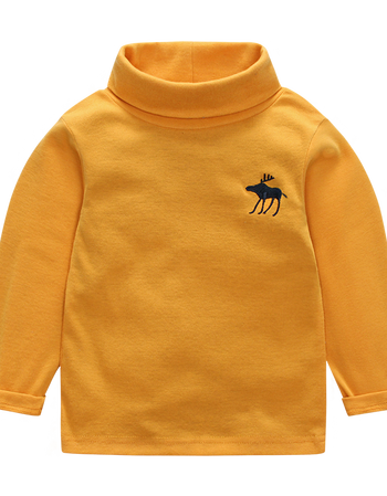 18年新款2018秋冬新款男女宝宝刺绣长袖t恤童装儿童色高领打底衫上衣